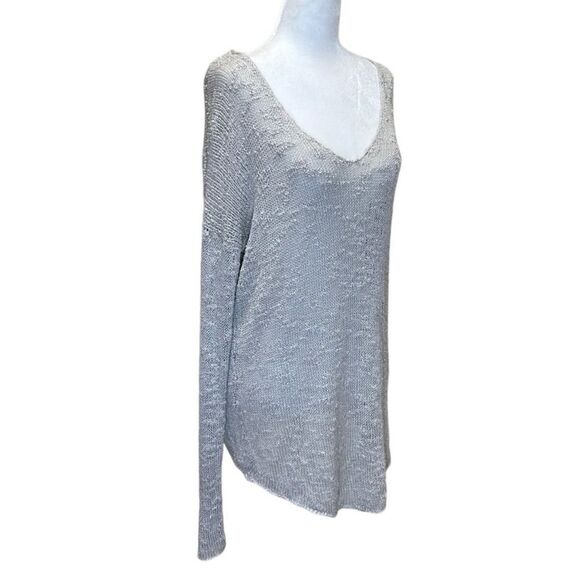 Helmut Lang, Silk Knit, Crochet V-Neck Sweater, Relaxed Fit Size L, Gray / Cream - Picture 6 of 13